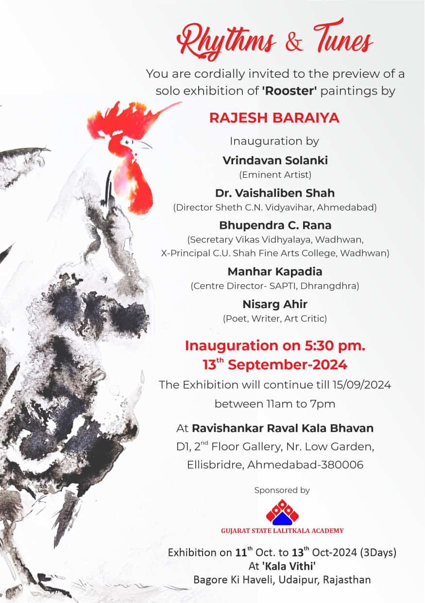 Rhythms & Tunes: Rooster paintings by  Rajesh Baraiya